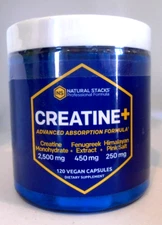 NATURAL STACKS Creatine+ Monohydrate 2500mg Maximum Absorption 120 Capsules