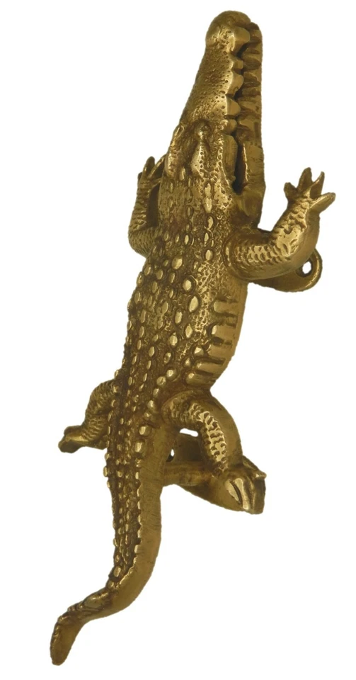 Manija de puerta de latón macizo artesanal estilo vintage de cocodrilo antiguo Foto 3 de 4