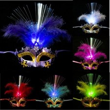 Mardi Gras Carnival Mask Venetian Glowing Feather LED Fancy Dance Party Eye Mask