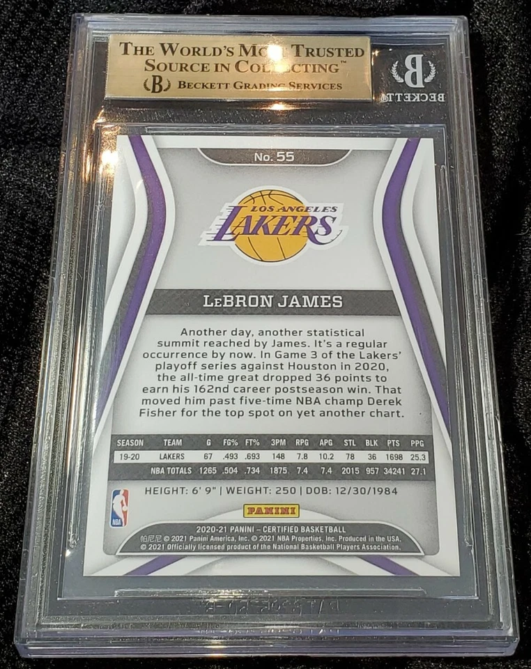 LEBRON JAMES 20-21 PANINI CERTIFICADO ESPEJO ROSA CAMUFLAJE SSP 20/25 BGS 9.5 Foto 4 de 4
