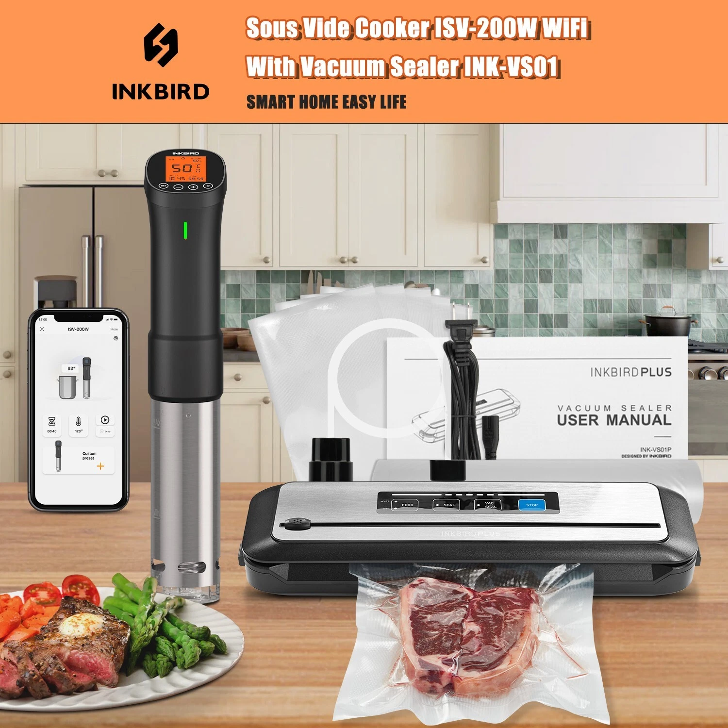 INKBIRD Food Saver Vacuum Sealer Machine 120V+WiFi Slow Cooker Sous Vide 1000W
Opens in a new window
