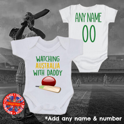 Australia ''Watching With Daddy'' Grandad Mummy Personalised Babygrow Romper Gift