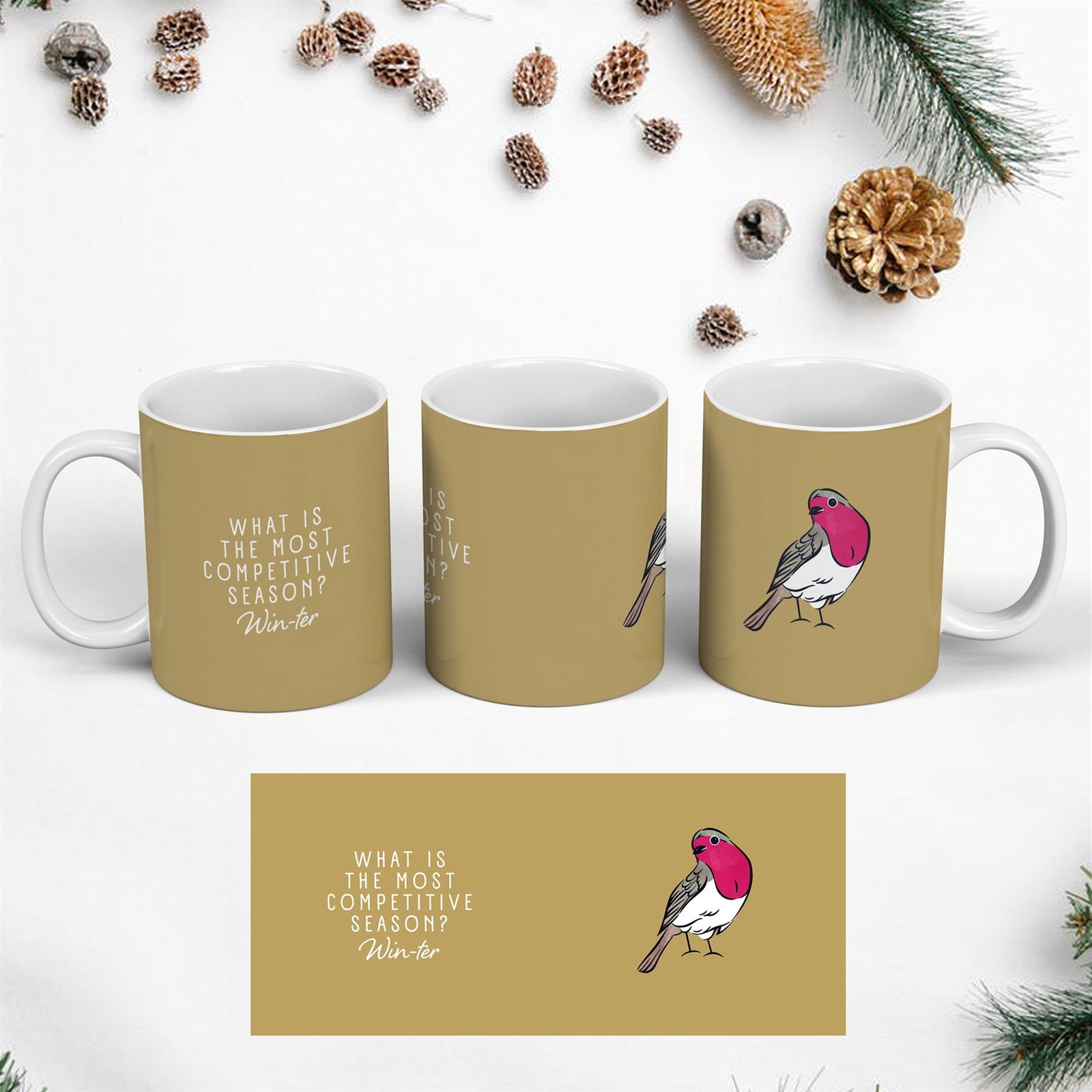 WINTER ROBIN CHRISTMAS CRACKER JOKE CERAMIC MUG