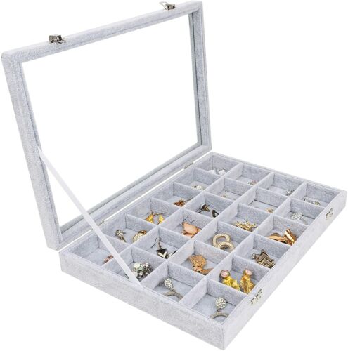 Velvet Jewellery Storage Organiser Tray Earring & Ring Holder Display Case B - Picture 2 of 8