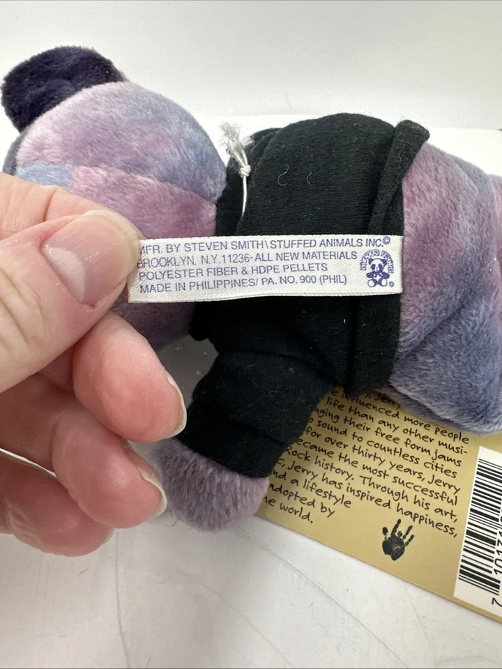 复古 1998 Grateful Dead Bean Bear 长毛绒 - Jerry Garcia - 液体蓝色全新带标签 7 — 第 4/4 张图片