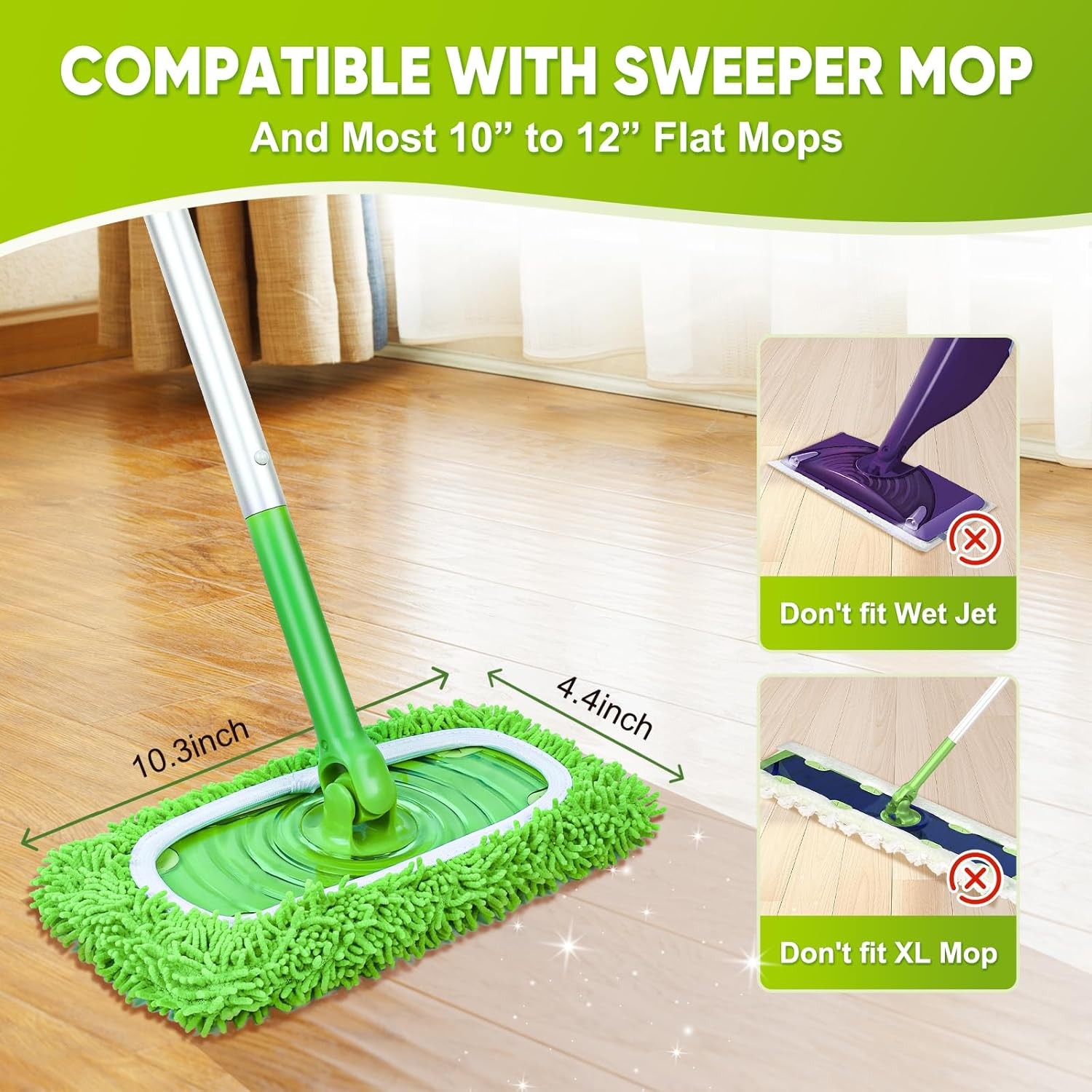 6-Pack Reusable Microfiber Mop Pads Compatible with Swiffer Sweeper, Dry & Wet S