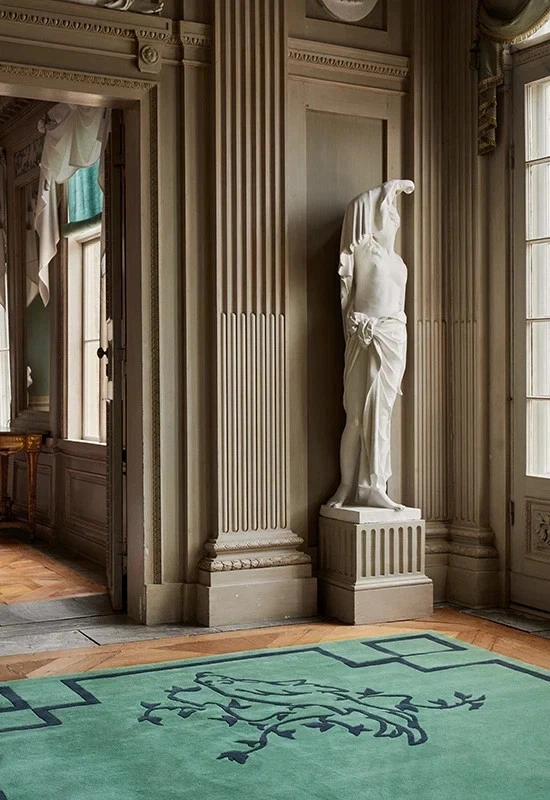 Chinoiserie - Alfombra de lana suave verde loro, acolchada a mano 5x8, 6x9, 8x10 Foto 3 de 4