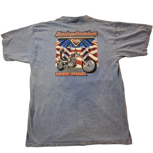 Vintage 90s 1999 Harley Davidson Cafe New York American Flag Tee Made In USA