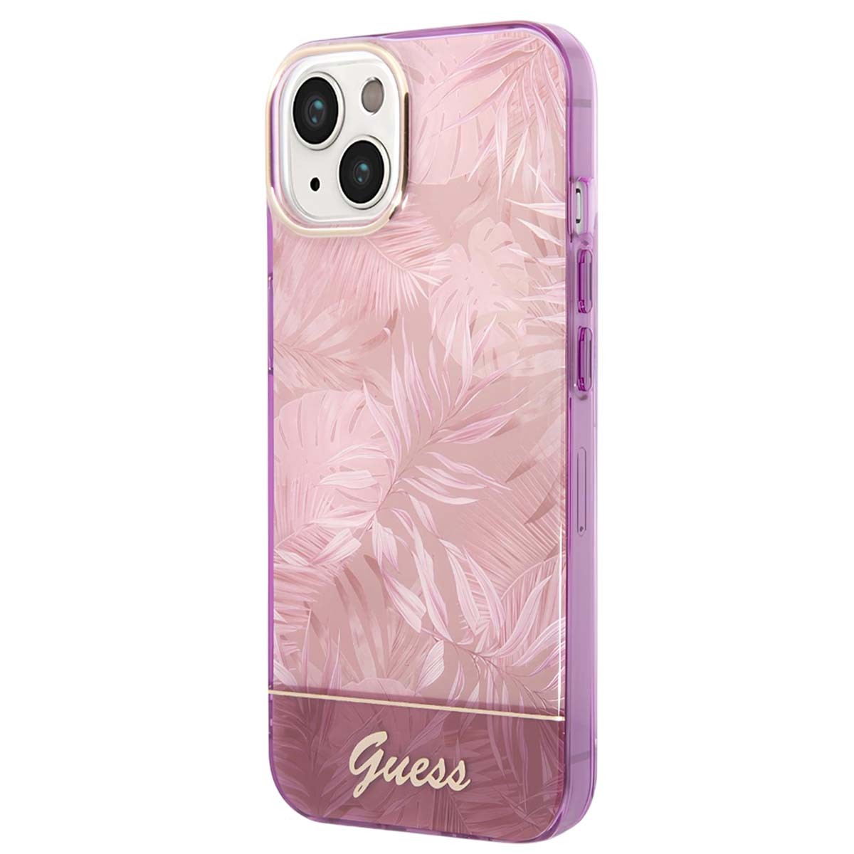 Protection iPhone 14 Guess Jungle rose coque TPU antichoc