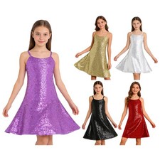 Kids Girls Sequin Dress Dance Gown Party Allover Sequin A-Line Theme Party