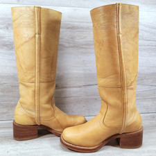 VTG Frye Longhorn Campus Boots Women 7 B Yellow Banana Square Toe Western