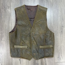 Vintage Leather Western Cowboy Vest USA Made Unbranded 3 Button Adult Sz Large