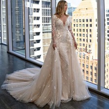 Customized Luxurious Mermaid Wedding Dresses Detachable 2 In 1 Lace Appliques