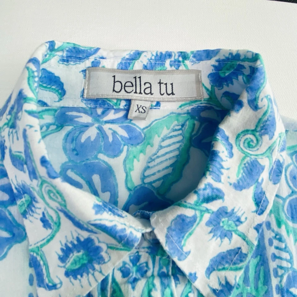 Blusa Cool & Clean Bella Tu Algodón Abotonada Manga Larga Estampado India XS Foto 3 de 4