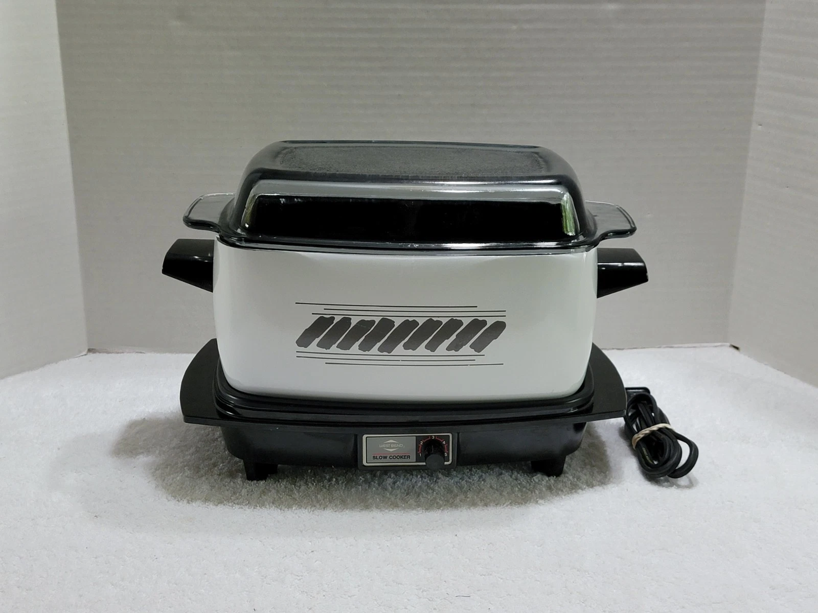 VINTAGE 6 QT WEST BEND SLOW COOKER WITH GRIDDLE BASE GLASS ADJ TEMPS EUC USA