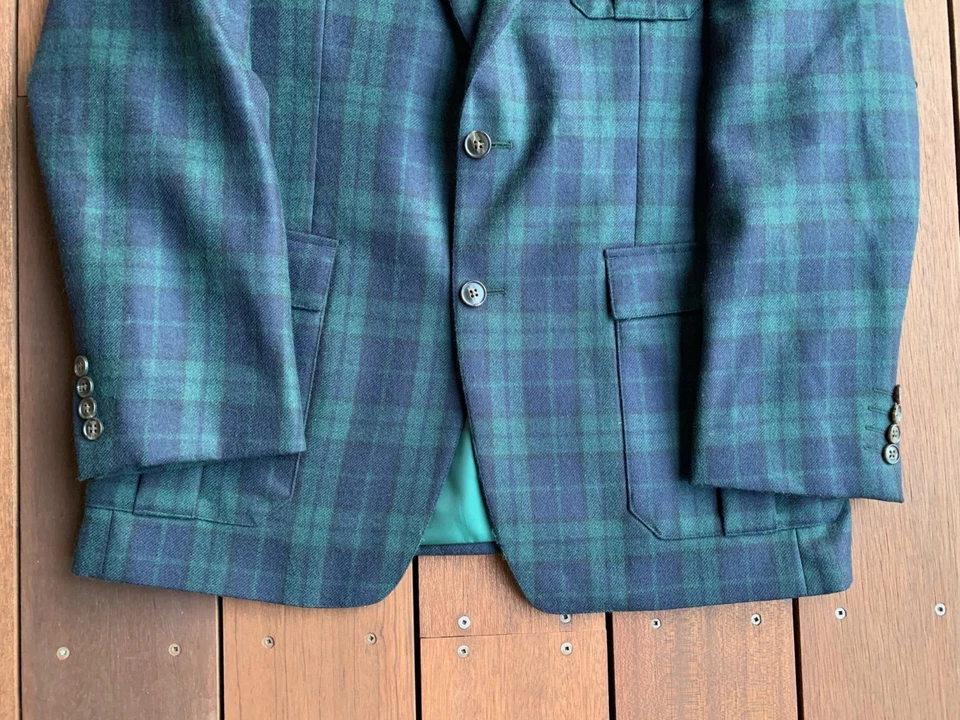 Izod Blackwatch 40R Tartan Plaid 3 Pocket Norfolk Blazer Jacket Sport Coat - Image 4 of 4