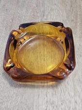 MCM Vintage Amberline Glass Ashtray 4 Slots Square Retro 50s 60s