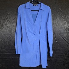 Zara L Faux Wrap Dress Euro Summer 90s Minimalist Clean Girl Cobalt Blue Lyocell