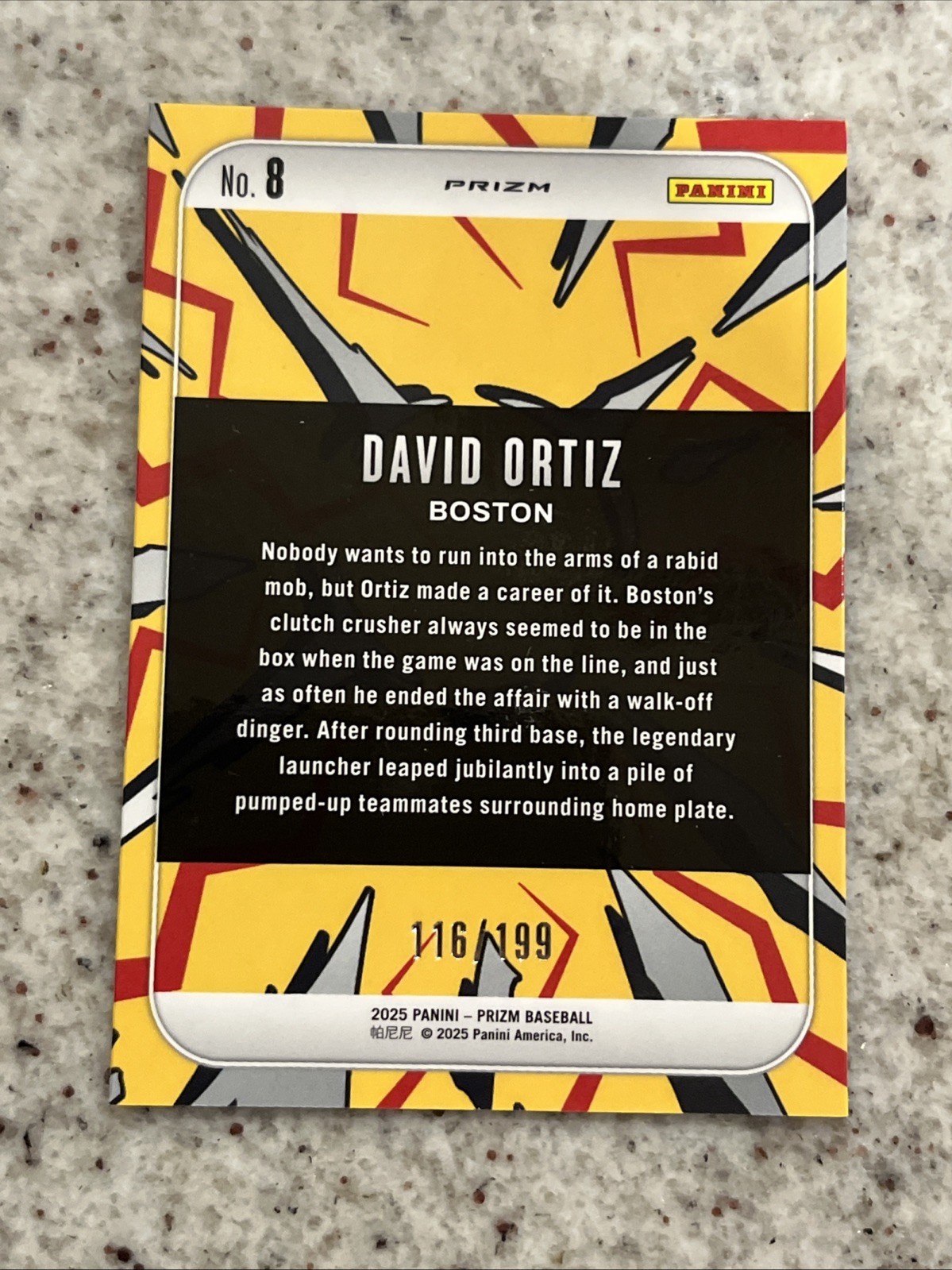 2025 Panini Prizm David Ortiz Red Dingers Refractor /199 Red Sox HOF Color Match