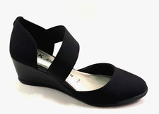 Anne Klein iflex Trallie Black Round-toe Slip-on D'Orsay Wedge Pumps