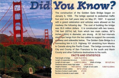 Ansichtskarte - San Francisco, Golden Gate Bridge, Fakten