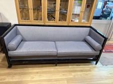 Modern 3 Seater Sofa – Grey Fabric Cushions, Black Frame, Contemporary Design