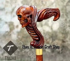 Hand Carved Skull Head Handle Wooden Walking Cane Skull For Men Walking Stick