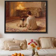 Oil Painting Pug Wall Art Dog Artwork Cozy Animal Canvas Living Room Dog Decor