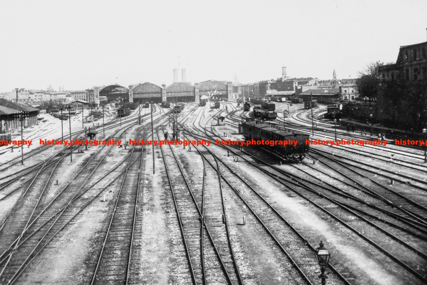 F020766 Freight car at railroad Munich central station Germany 1900