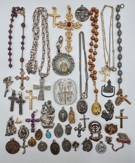 42 Estate Lot of VTG Cross Medals Crucifix's Christianity Religious