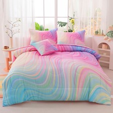 Girls Full Bedding Sets, 6 Pcs Pink Full Szie Comforter Set with Sheets, Tie ...