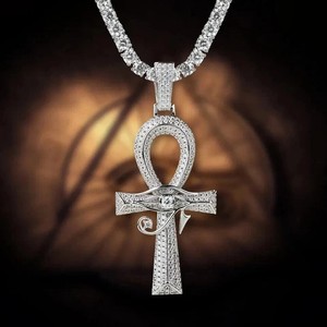 Authentic 3.00Ct Round Cut Moissanite Ankh Cross Pendant 14k White Gold Plated Silver