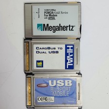 Vintage Laptop Card Bundle Cardbus 56K 14.4 Fax Modem Hi-Val Belkin USB PCMCIA
