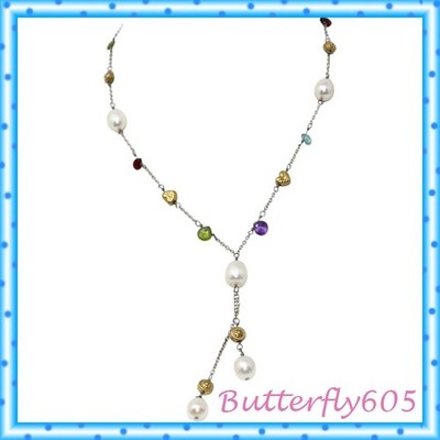 Brighton Eye Candy Lariat Faux Pearl Silver Y Necklace