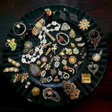 Vintage & Antique Jewelry Lot FABULOUS 60+ Pcs RHINE JET Milk Glass & More LQQK