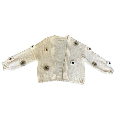 One Size Anthropologie Susannah 3D Crochet Flower Cardigan Sweater Cream Maeve