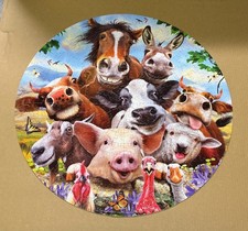 FARM ANIMAL SELFIE 300 large piece Round Jigsaw Puzzle 24" Hilarious Fun  MINT