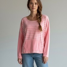 NWT Vintage Havana Pink Striped Sweatshirt Sz L Front Pocket Dopamine Brights