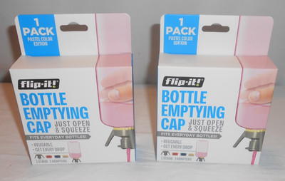 PAIR Set of 2 Flip-it! Bottle Emptying Cap Reusable Get Every Drop BRAND NEW