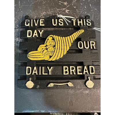 Vintage Cast Iron Trivet Give Us This Day Our Daily Bread Cornucopia Wall Decor