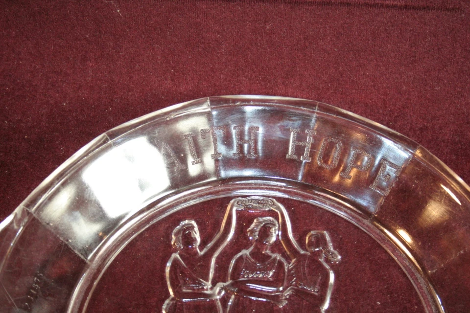 EAPG BREAD PLATE 3 GRACES FAITH HOPE & CHARITY Patent 1875 - Image 2 of 4