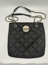 DKNY Quilted Black Shoulder Bag with Chain Strap and Logo Charm