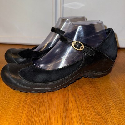 Merrell Black Leather Suede Mary Jane Wedge  Comfort Shoes Women size 9