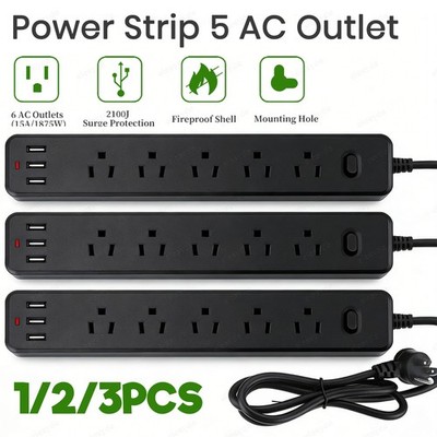 Multi Outlet Wall Mountable USB Surge Protector Power Strip with USB Ports Plugs
