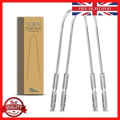 BRANDED01 Tongue Cleaners Reduce Bad Breath 100% Metal Tough Scrapers Men & Women 2Pcs New