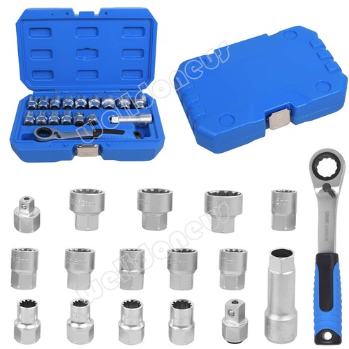 Durchsteck Ratsche Steckschlüssel Satz 17 tlg. Durchsteckknarre 3/8 1/2" 10-24mm - Bild 5 von 15