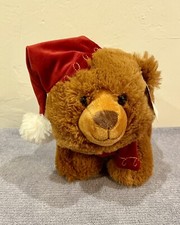 Plush Brown Christmas Bear with Scarf and Hat Stuffed animal 9 inches