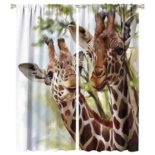 Giraffe Window Curtains Animal Rod Pocket Curtains Jungle Wildlife Cartoon Zo...