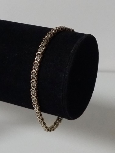 10K Yellow Gold CZ Tennis Bracelet 7.5 Inch - Picture 3 of 12