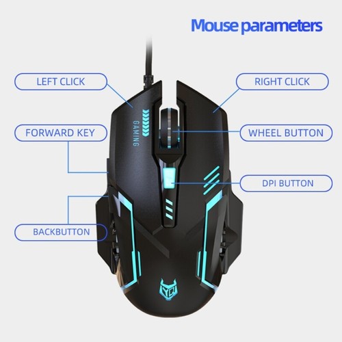 Gaming Mouse Corded Ergonomic Laptop PC USB Optical Computer Mice with RGB - Picture 5 of 8